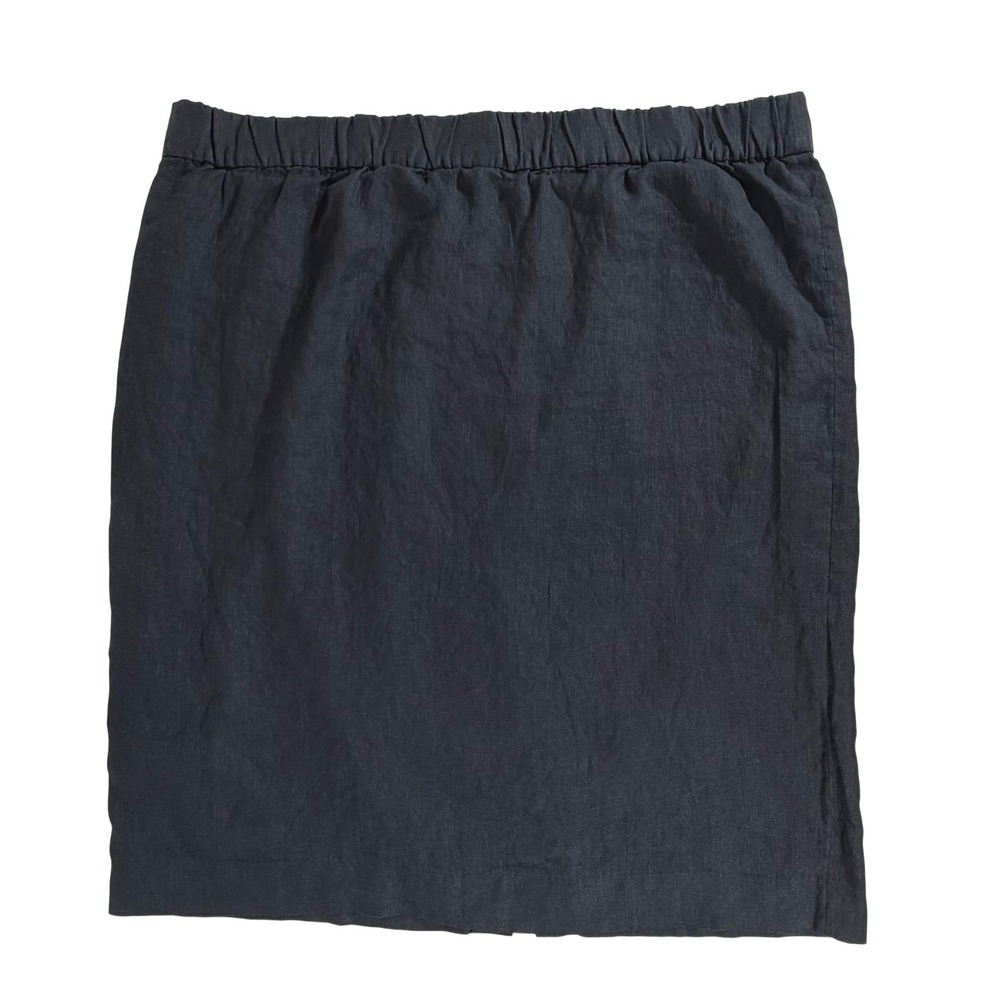 J Crew Linen Mini Skirt 3X Black Elastic Waist Pull On Lined Plus Size